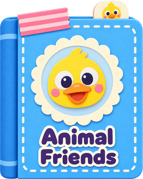 The Animal Friends book: a blue cover with a duckling