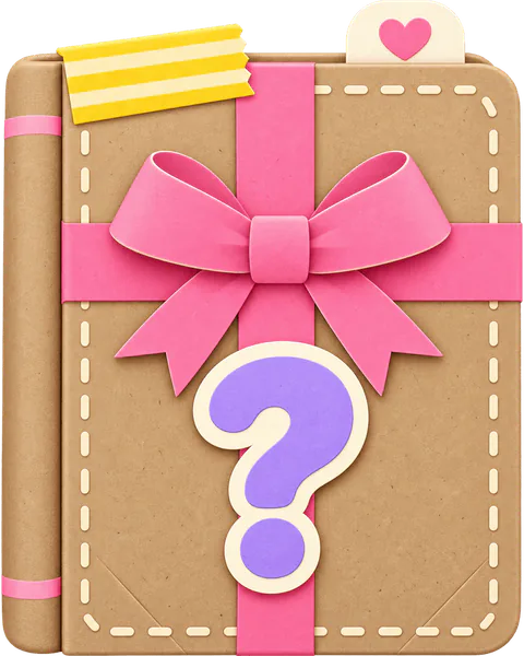 A wrapped book with a question mark: more books are coming